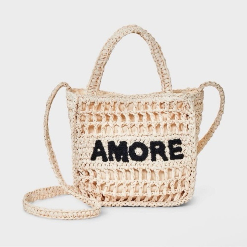 Universal Thread Amore Crochet Straw Mini Tote Crossbody Bag NWT